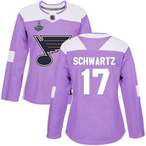 Adidas Blues #17 Jaden Schwartz Purple Authentic Fights Cancer Stanley Cup Champions Women's Stitched NHL Jersey
